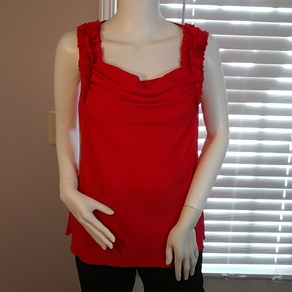 Spense Red Sleeveless Ruffled Scoop Neckline Blouse Size M NWT